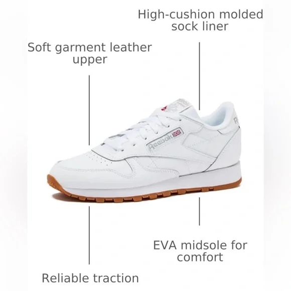 NWT/NIB • Reebok Women's Classic White Leather Sneakers • Women’s US 7.5 - Picture 11 of 14